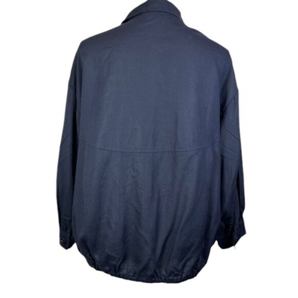 Jason Wu Linen Navy Button Front Collared 3/4 Sleeve Bomber Shacket Size Large - Picture 3 of 10